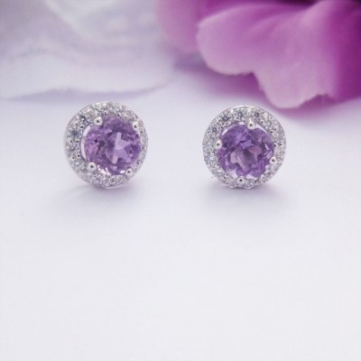 Round Amethyst & CZ Studs Round Amethyst & CZ Studs