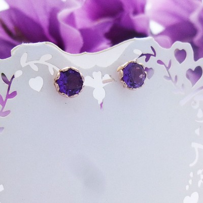 Rose Gold Round Amethyst Studs Rose Gold Round Amethyst Studs