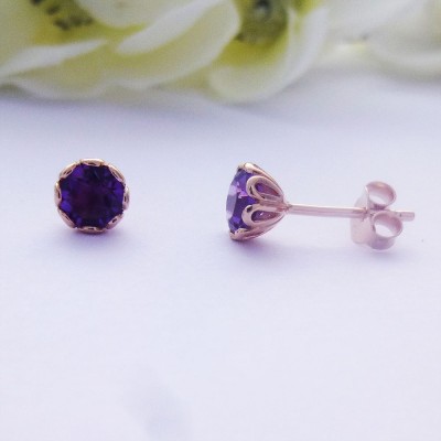 Rose Gold Round Amethyst Studs Rose Gold Round Amethyst Studs