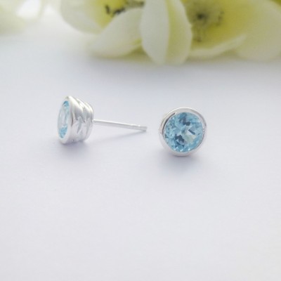 Blue Topaz Sterling Silver Studs 