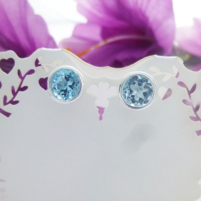 Blue Topaz Sterling Silver Studs 