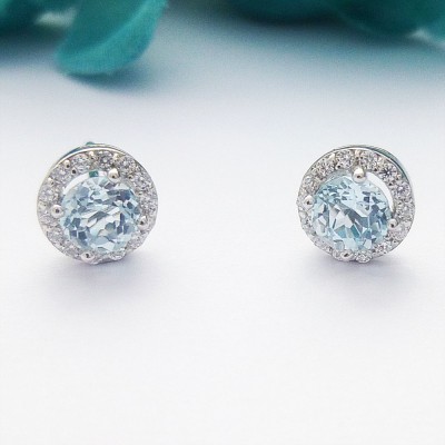 Round Blue Topaz CZ Studs