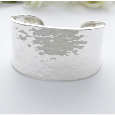 wide hammered silver cuff bangle bracelet for ladies, best selling hammered cuff available in the UK