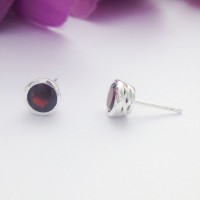 Garnet Studs with Galleried edges