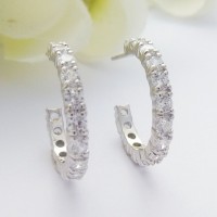 CZ Sterling Silver Half Hoops