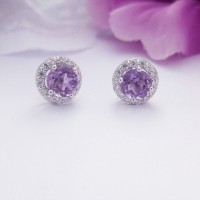 Round Amethyst & CZ Studs