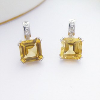 Square Citrine and CZ Studs