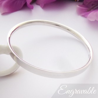 Darla small silver bangle UK for women with a flat exterior that can be personalised