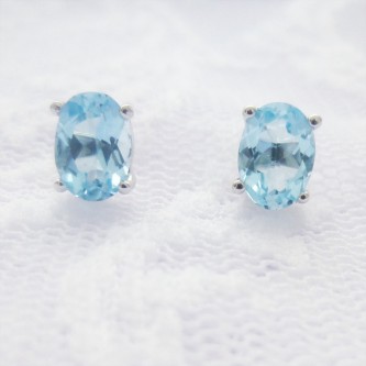 Oval Blue Topaz Studs