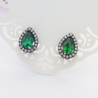 Green Cubic Zirconia Teardrop Studs