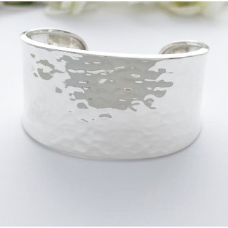 wide hammered silver cuff bangle bracelet for ladies, best selling hammered cuff available in the UK