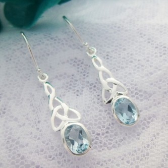 Sterling silver drop earrings with blue topaz