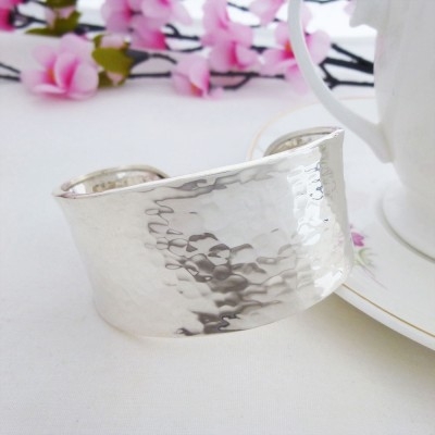 wide hammered ladies sterling silver cuff